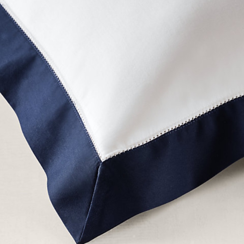 Ralph Lauren RL Organic Sateen Border King Sham White with Navy Blue Border - Picture 3 of 6